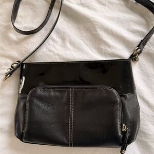 Tignanello Black Leather Shoulder Bag with built in wallet